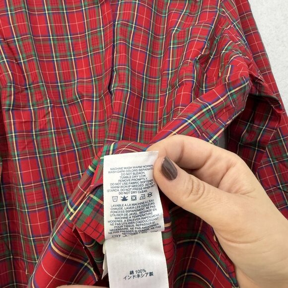 Lands' End Shirt Womens 22W Red Tartan Plaid No Iron Supima Cotton Long Sleeve - Picture 11 of 15